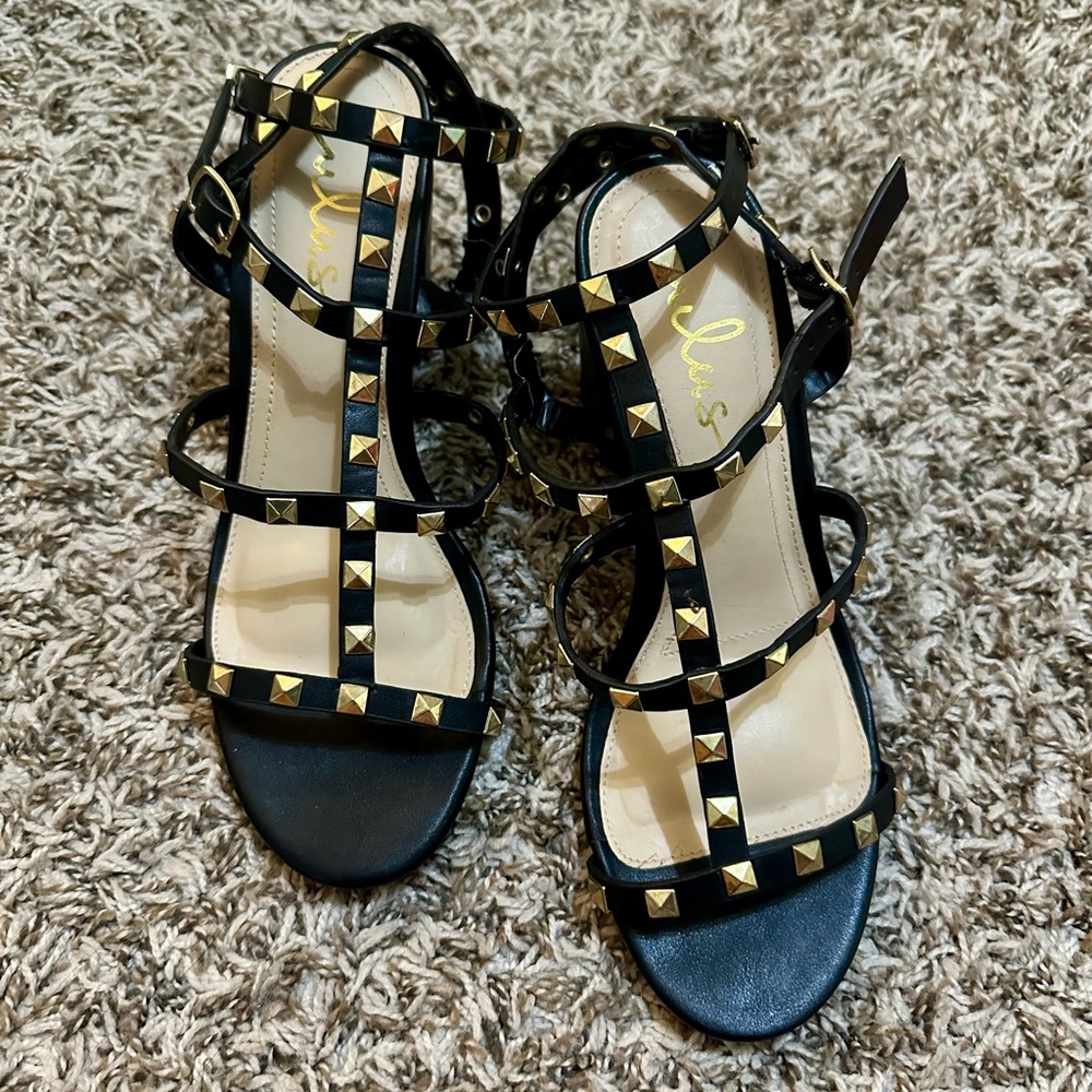 Lulu's Black and Gold Studded Sandals